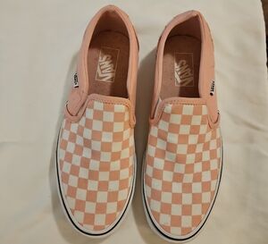 Vans Pink/Peach Checkered Slip-On Sneakers